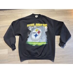Vintage Lee Pittsburgh Steelers Steel Curtain Crewneck Sweatshirt  Sz L USA Y2K